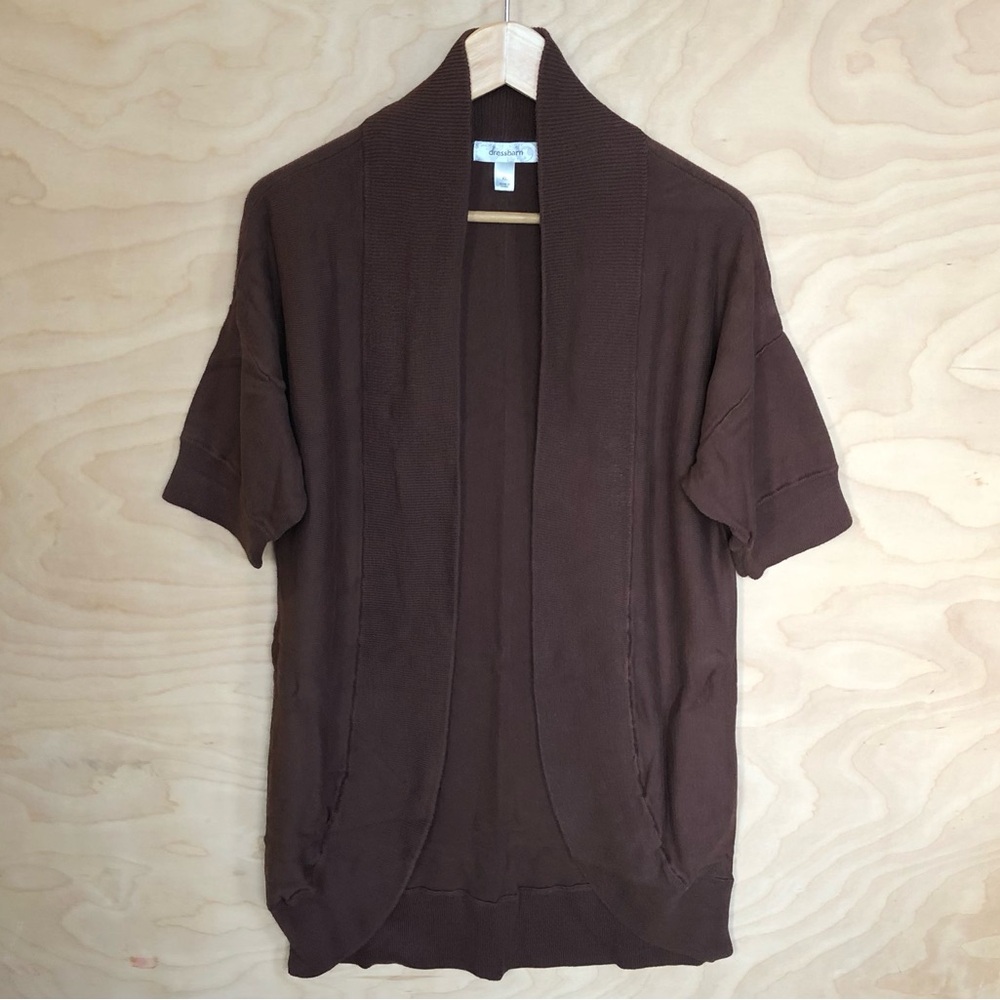 Dressbarn Dark Brown Cardigan Sweater Open Front Short Sleeve Women Size XL.